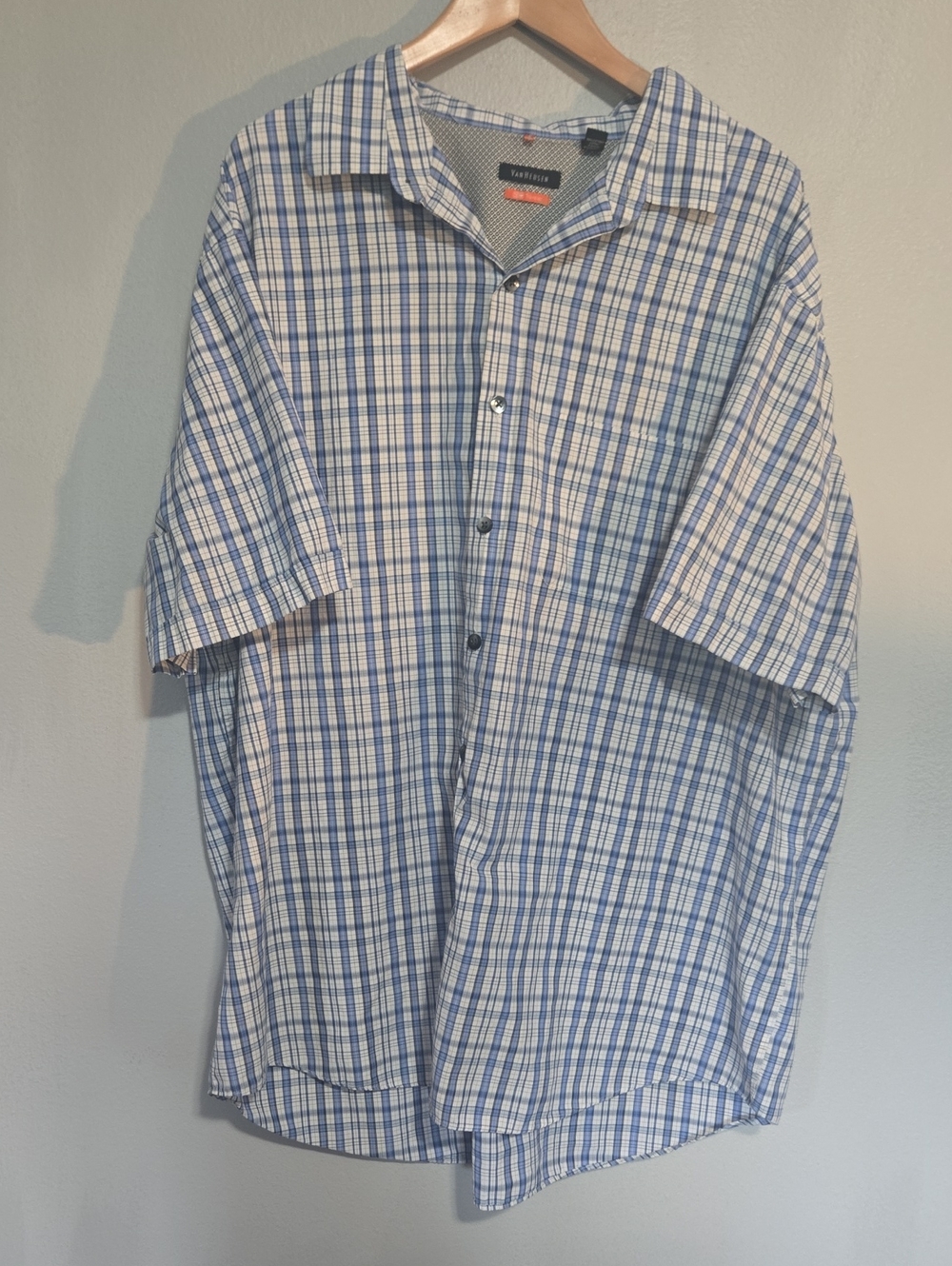 Mens Vanheusen Blue and White Plaid Camp Collar Shirt In Size Xxl Tall